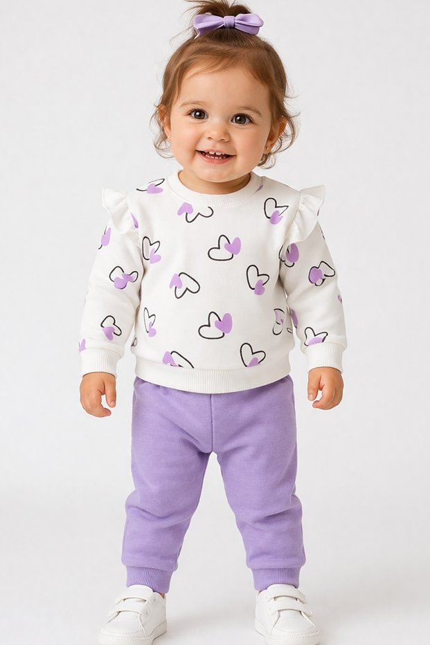 Baby Girl Hearts Long Sleeve Top and Bottom Baby Set 100% Cotton