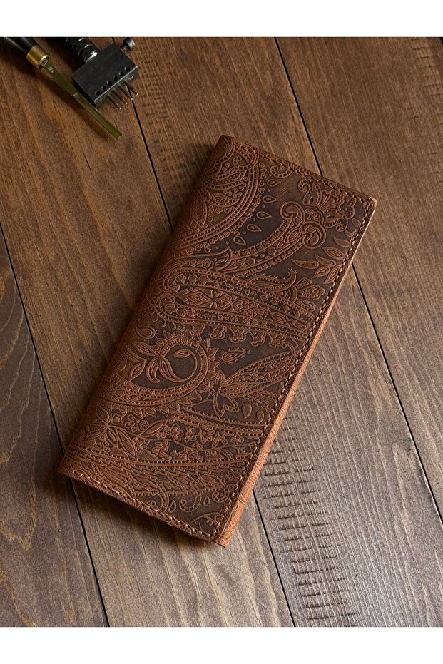 Business Plus Cashmere Pattern Db Genuine Leather Long Wallet with Phone Compartment Birthday & Father's Day Gift