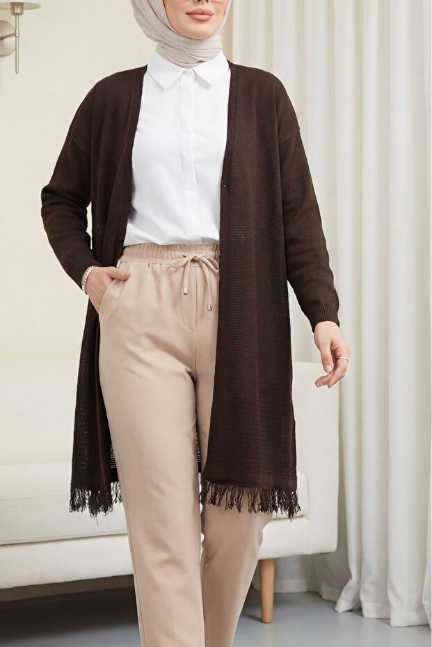 Tasseled Mesh Cardigan -K. Coffee