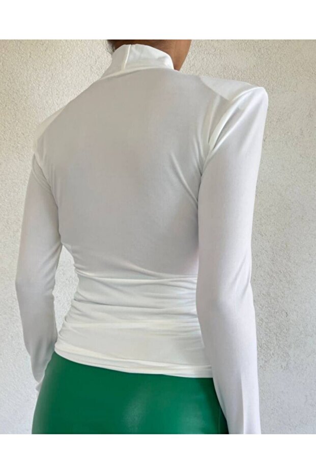 Padded Double Breasted Model Sandy Blouse -White - 5