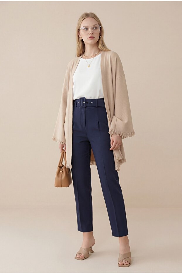 Thick Belted Fabric Trousers -Laci