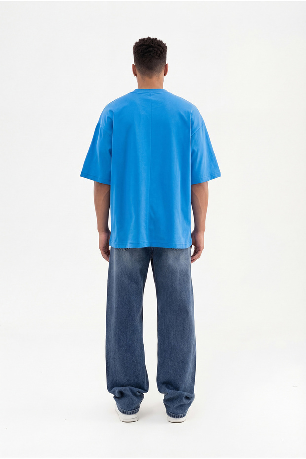 Erkek Basic Super Pamuklu Oversize Tişört Mavi - 6