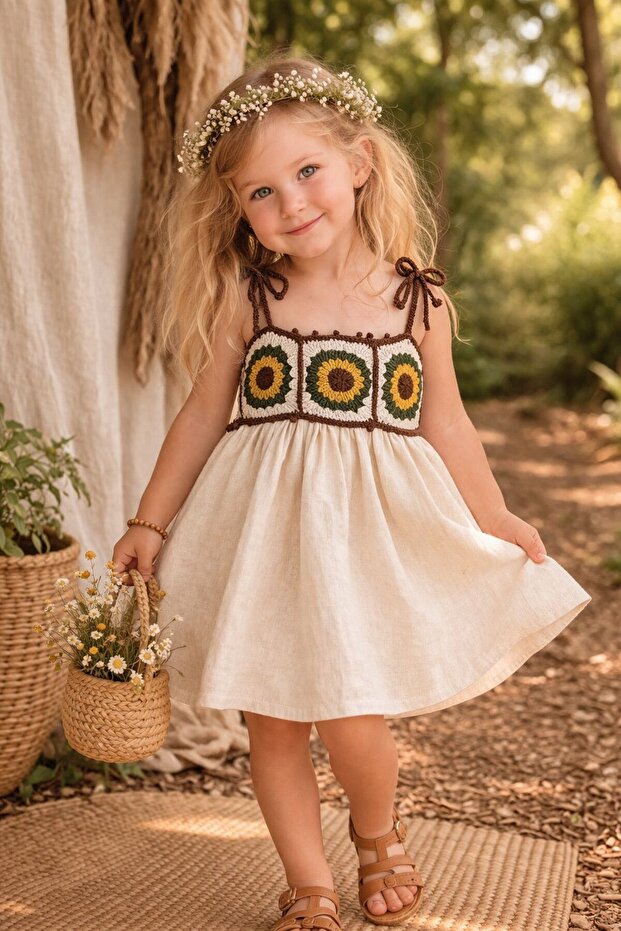 (12-36 Months) Authentic 100% Cotton Knitted Detailed Şile Cloth Dress