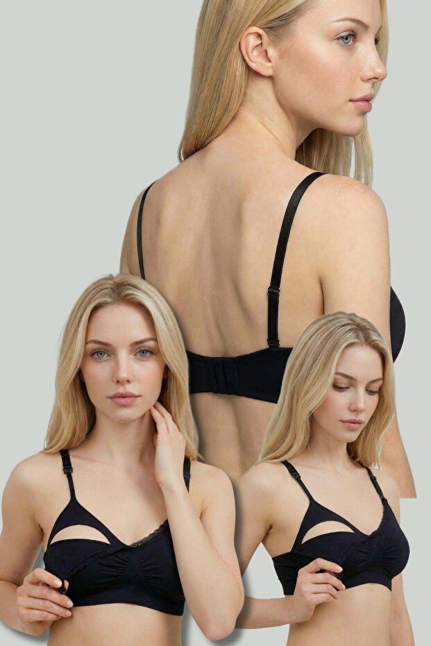 286 Black Color 3-Piece Seamless Seamless Maternity and Nursing Bra
