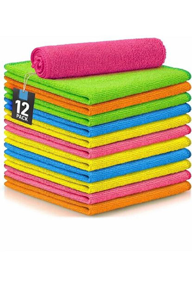 Microfiber Cloth 12Pcs with Overlocked Edges (Yellow and Pink Color)