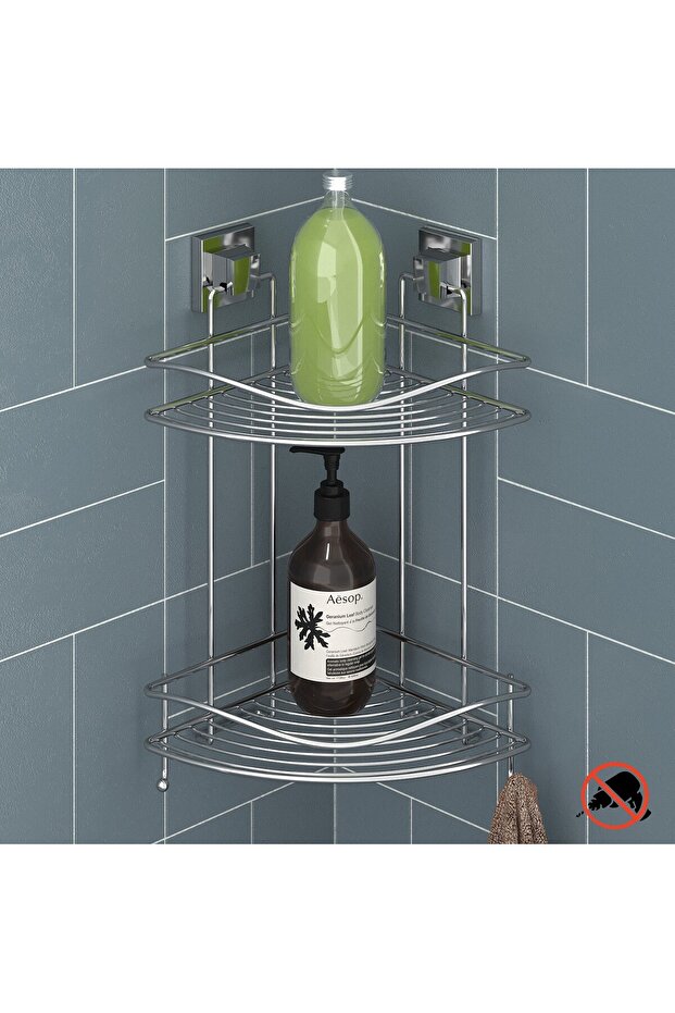 ADHESIVE TWO-LAYER BATHROOM SHOWER CORNER SHELF CHROME EF253