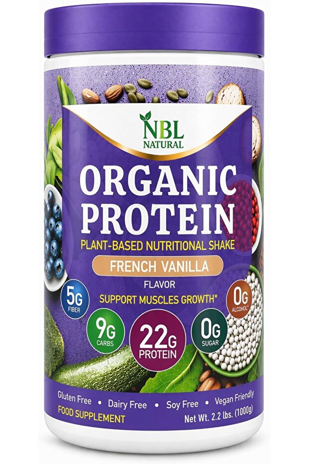 Plant Based Organic Protein Powder, French Vanilla, 2.2 lb, 25 Servings