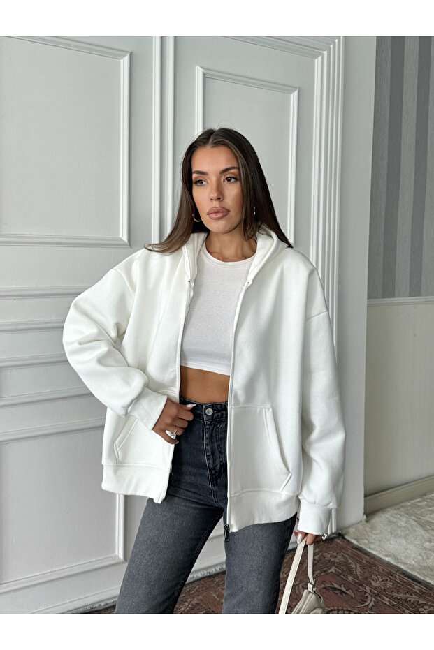 Zipper Pocket Sweatshirt - White