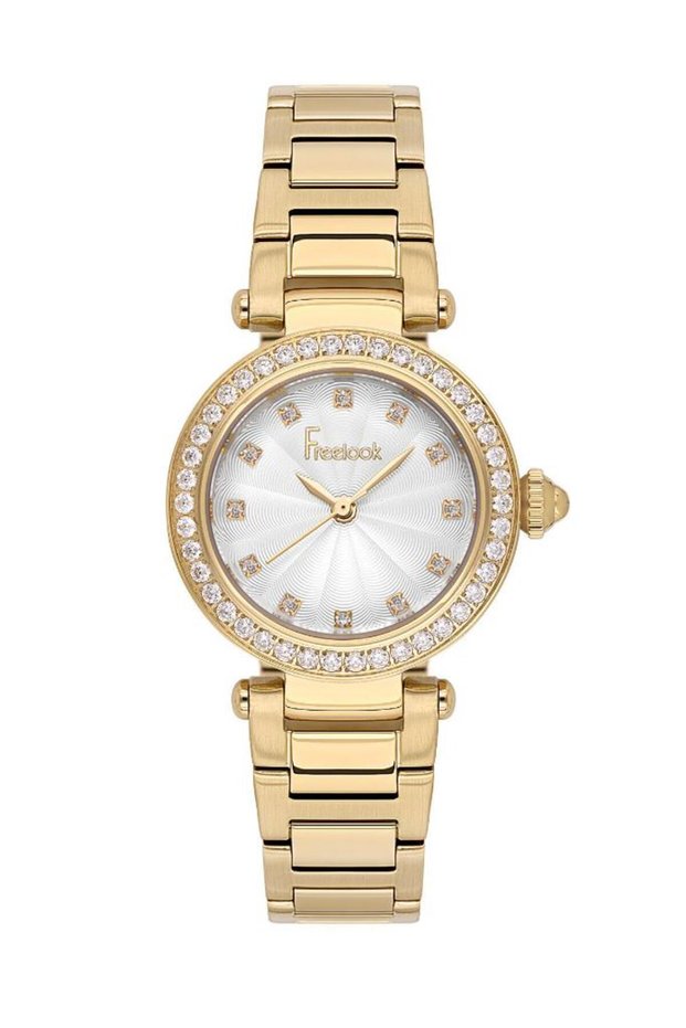 Fl.4.10005-3 Stoned Design Steel Case Steel Band Gold Color Women's Wristwatch