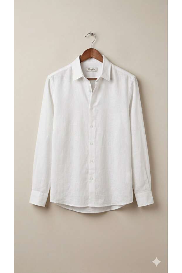 Men's 100% Cotton Premium Modal Fabric Breathable Comfortable Long Sleeve Shirt - White