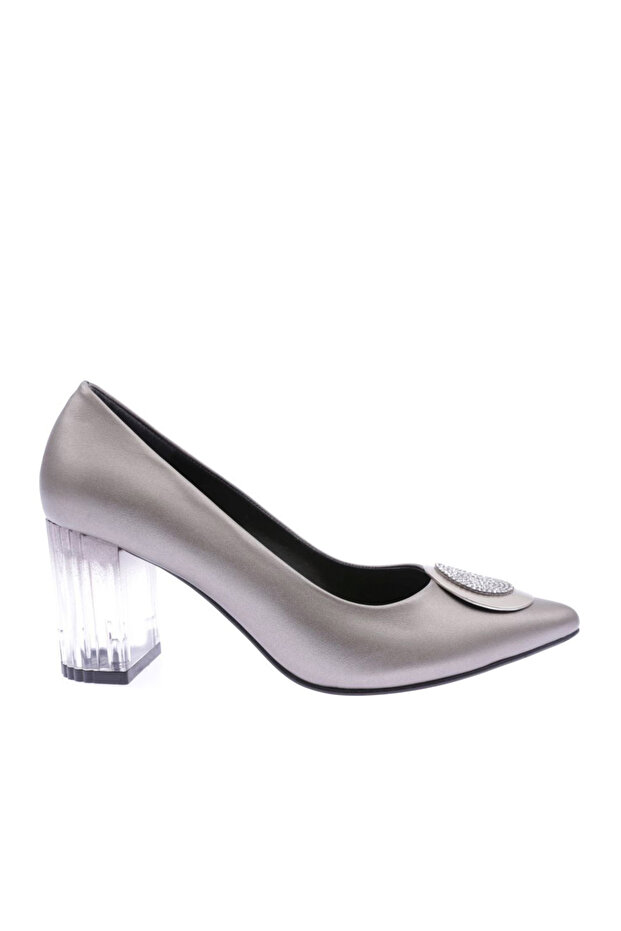 Women's Pointed Toe Glitter Buckle Transparent Heeled Shoes Platinum 8562621