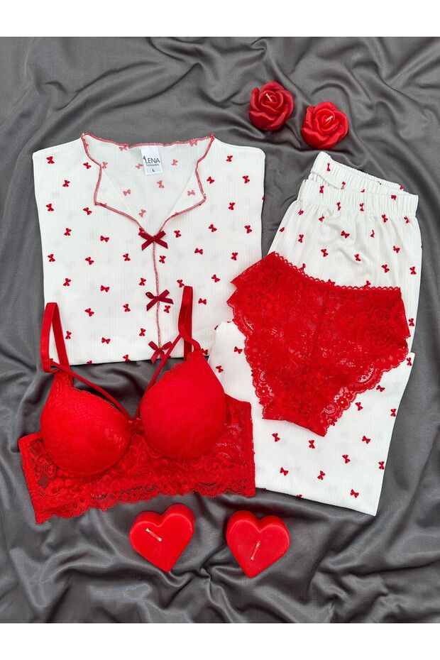 Women's Oslo Fabric Patterned Short Sleeve Pajama Set with Underwear
