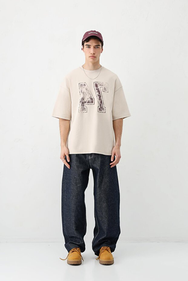 Washable Printed Oversize T-Shirt Stone