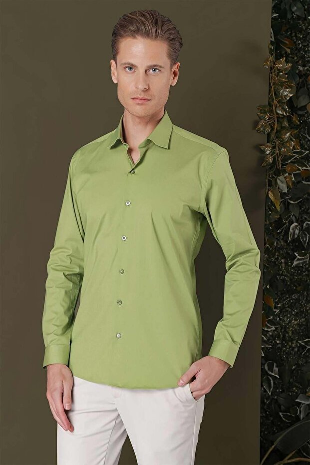 Men's Gk 709 Slim Fit Light Green Classic Shirt