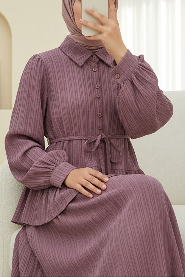 Ruffled Skirt, Buttoned Waist, Lace-Up Skirt Set - Cherry