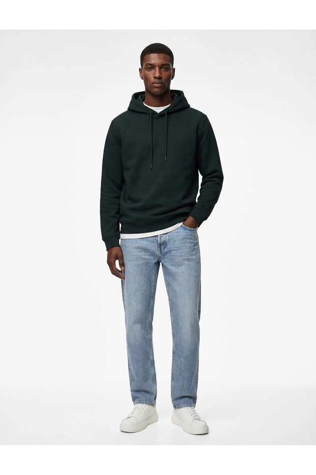 Şardonlu Uzun Kollu Basic Kapşonlu Sweatshirt
