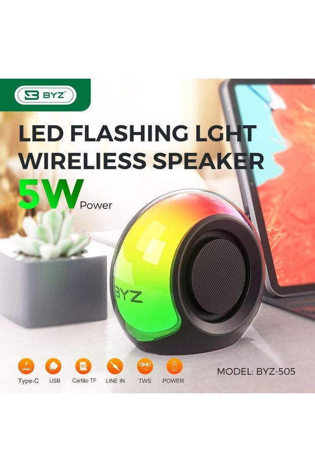 -505 RGB LED Flashing Wireless Bluetooth Speaker - 5W Portable Sound, Type-C Charging, TF Card