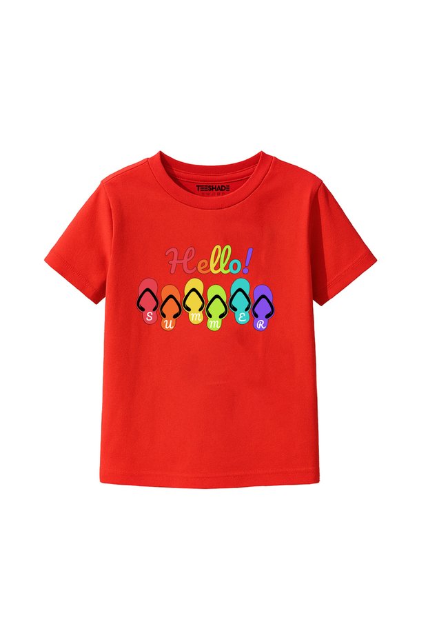 Hellow Summer T-Shirt for Unisex Kids 100% Cotton, Multiple Colors – Sizes 0-16 Years