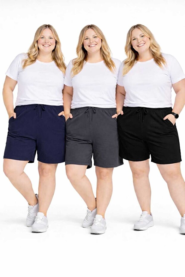 3 Pieces Elera Xl-2Xl-3Xl-4Xl-5Xl-6Xl-7Xl Plus Size Shorts Black Smoke Navy Blue