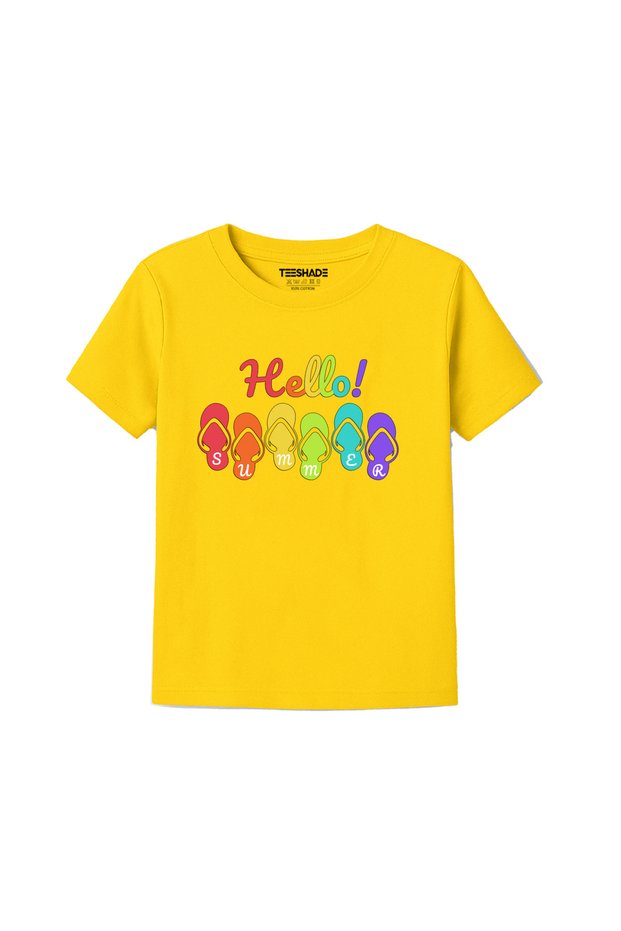 Hellow Summer T-Shirt for Unisex Kids 100% Cotton, Multiple Colors – Sizes 0-16 Years