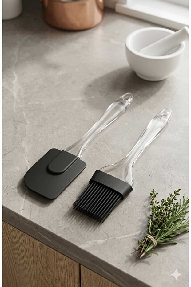 Transparent Handle Heat Resistant Silicone Spatula and Brush Set