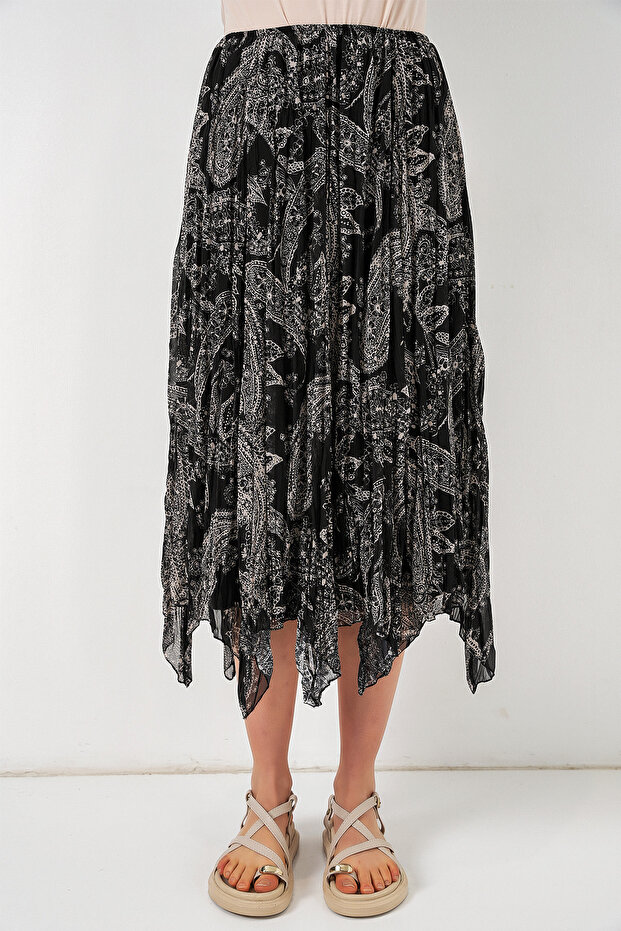 Women's Asymmetrical Tulle Chiffon Skirt 8061 - Black