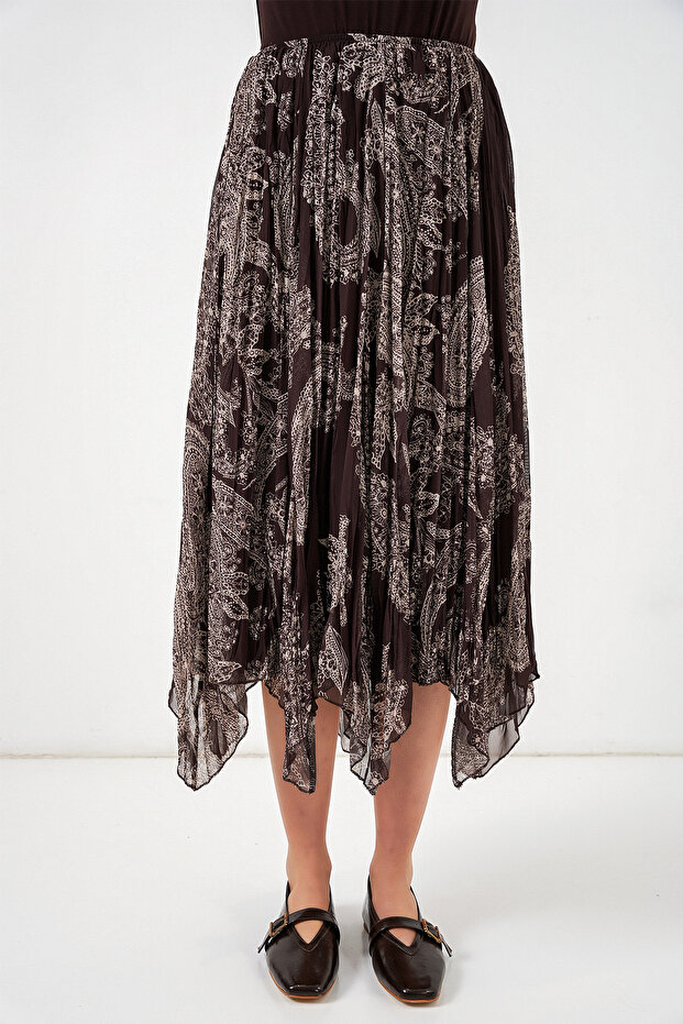 Women's Asymmetrical Tulle Chiffon Skirt 8061 - Brown