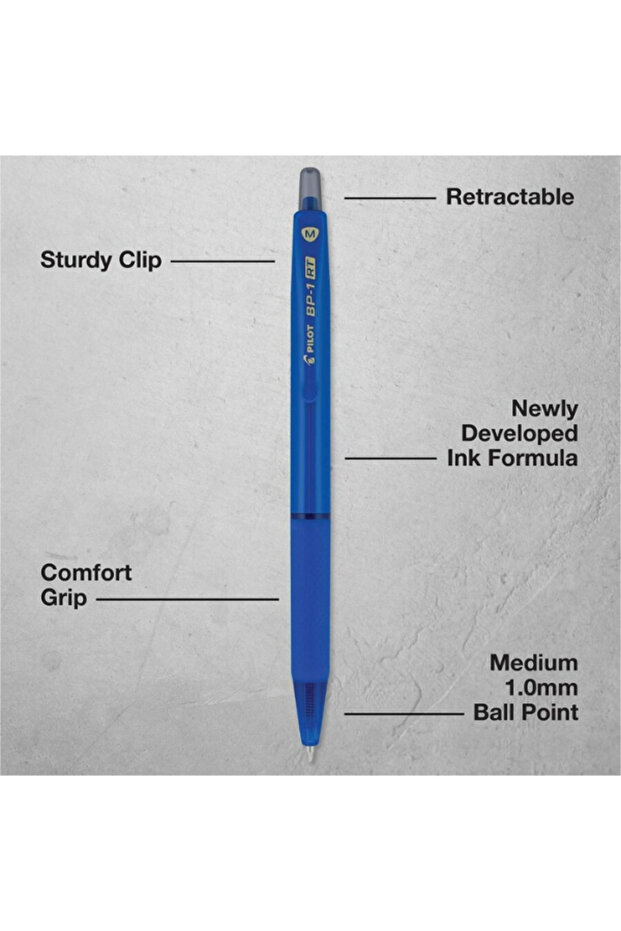 BP-1 RT-M-BL Medium Retractable Ball Pen, 0.7mm, Blue, Pack of 2, 24Pcs