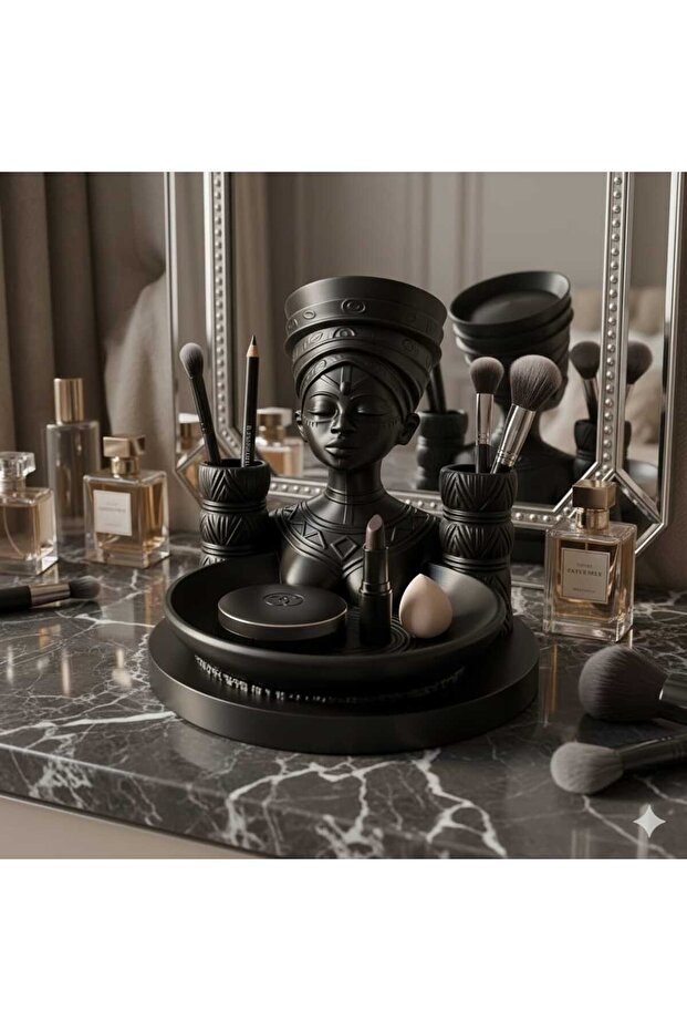 Decorative Makeup Organizer with African Woman Figure, Cosmetic Organizer, Desktop Organizer, Jewelry Stand