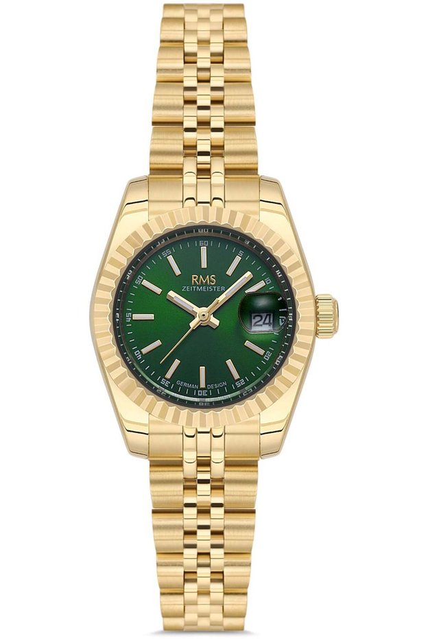 Zeitmeister Rms.1.Ag2146.29 Crystal Glass Calendar 5 Atm Water Resistant Gold Color Women's Wristwatch