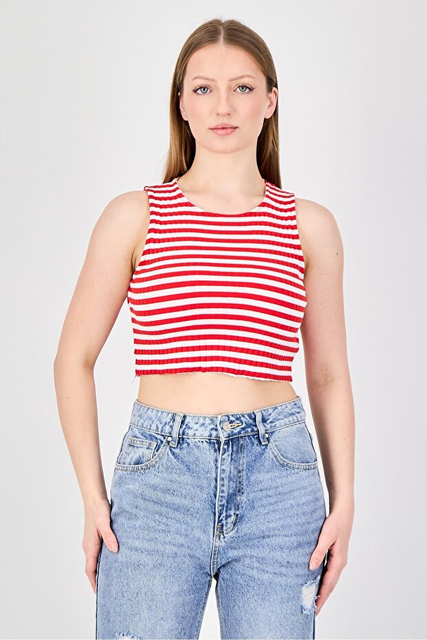 Women Crew Neck Sleeveless Stripe Tank Top, Multicolor