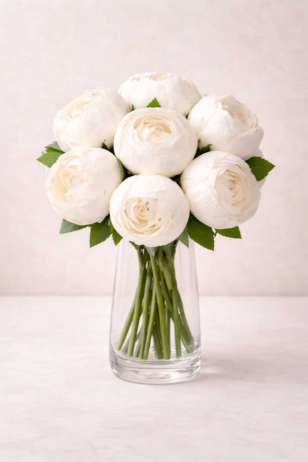 7 Heads, 30 cm Long, 8 cm in Diameter, Cream Peonies, Roses, Vase Decoration, Bridal Bouquet