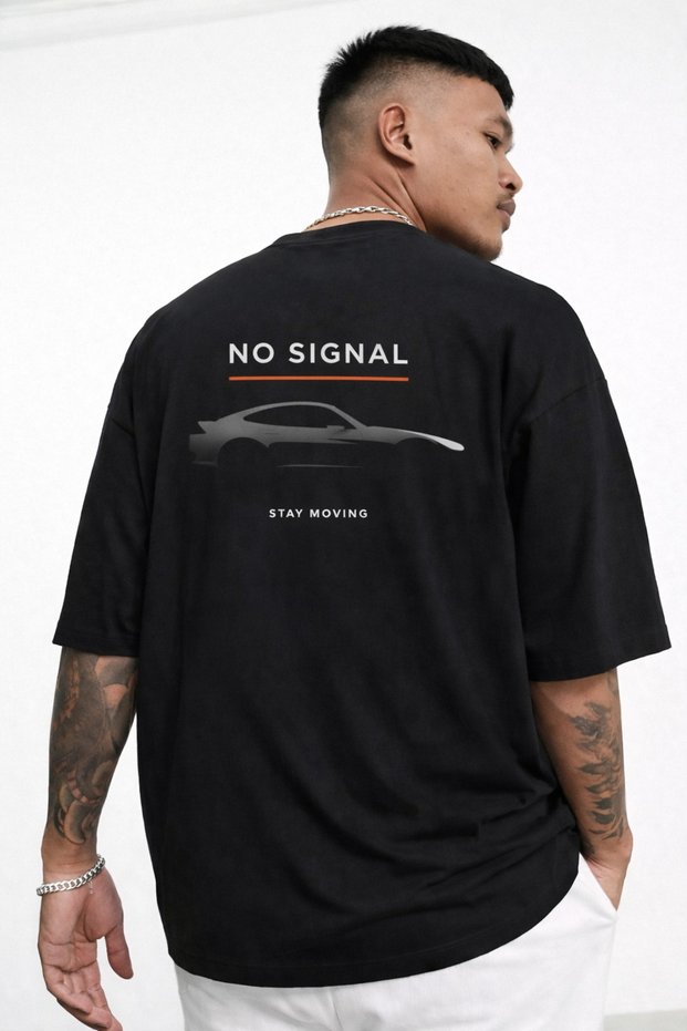 Unisex No Signal Car Printed Oversize T-Shirt 100% Cotton Minimal Streetwear