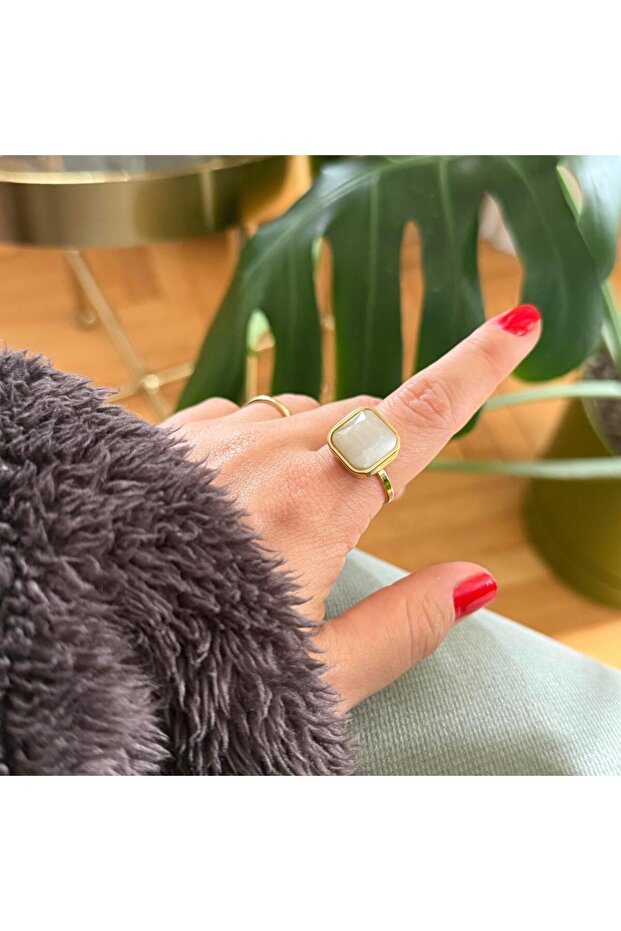 Steel White Stone Ring