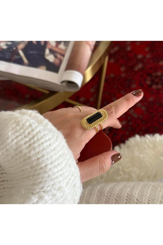 Steel Black Crushed Rectangular Ring