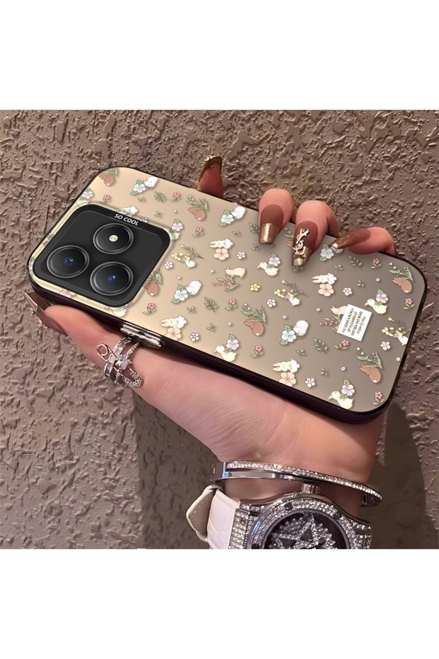 Realme C63 4G/C61 Compatible Plain Floral Case, Drop-Resistant Silicone, Stylish and Durable