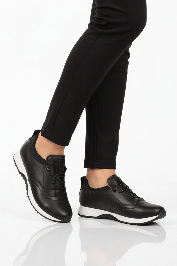 Black and White Rubber Laced Women's Casual Shoes