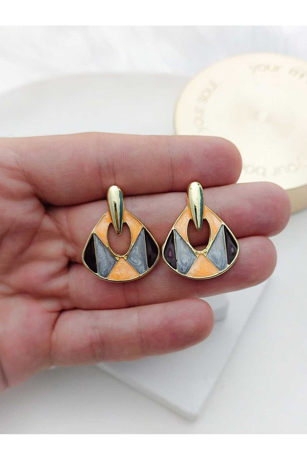 Orange Gray Claret Red Vintage Gold Women's Earrings