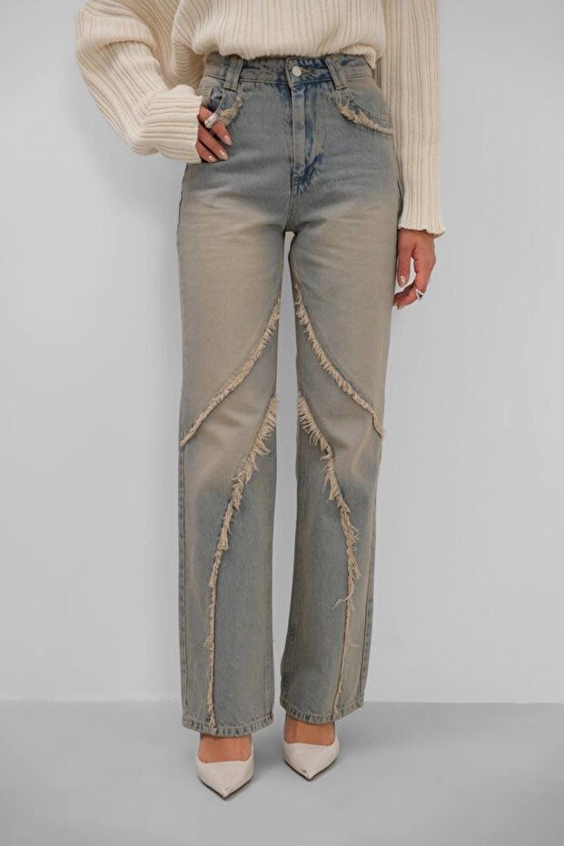 Trend Special Design High Waist Washed Tint Effect Wide Leg Denim Jean Pants-Wide Leg Denim