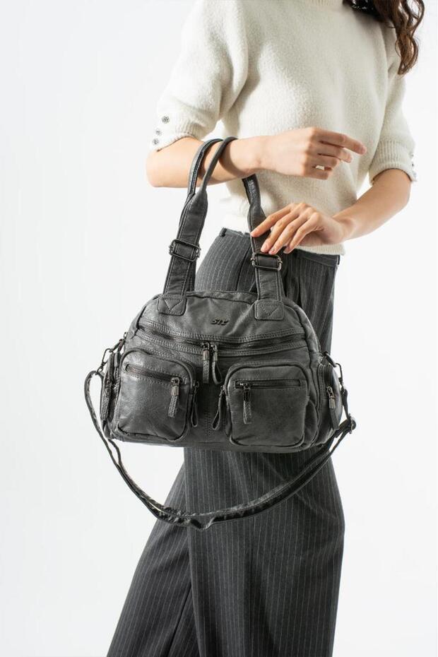Washable S.Leather Women's Shoulder Bag Vegan Leather Multi-Pocket Crossbody Faux Leather Handbag 32*25 cm