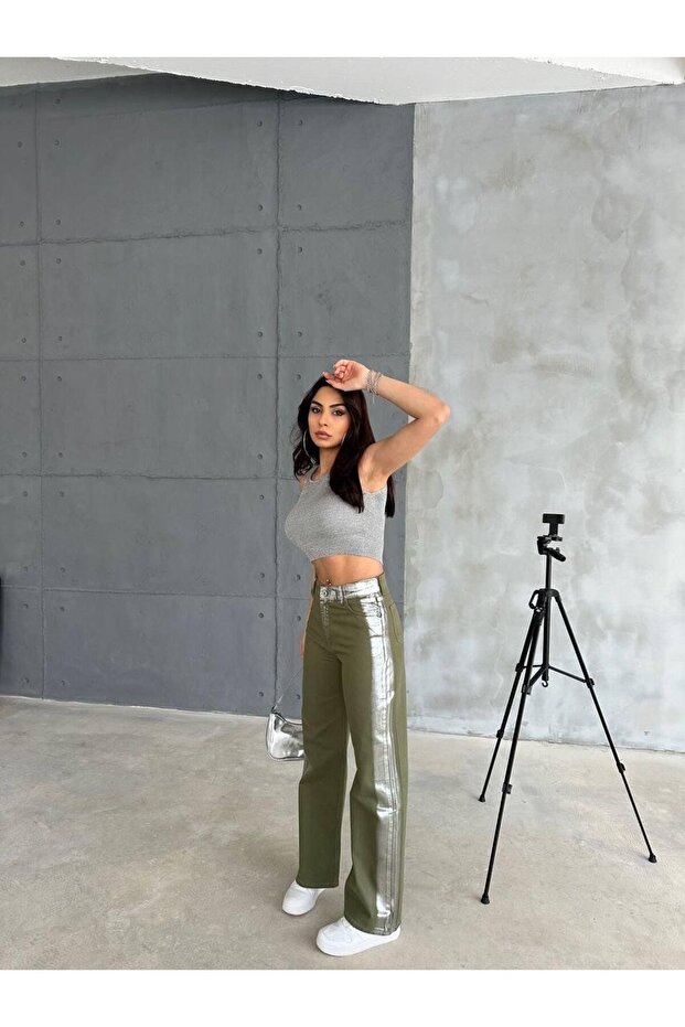 High Waist Shiny Striped Jeans