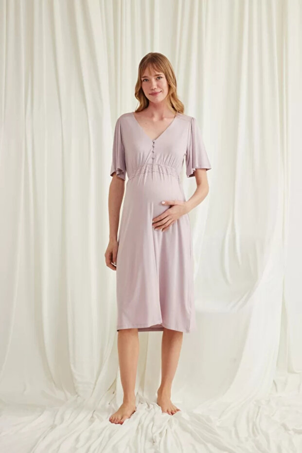 Clothing Lace Front Buttoned Maternity Viscose Nightgown