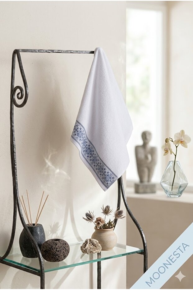 Caresse 100% Cotton Face Towel - White/Grey