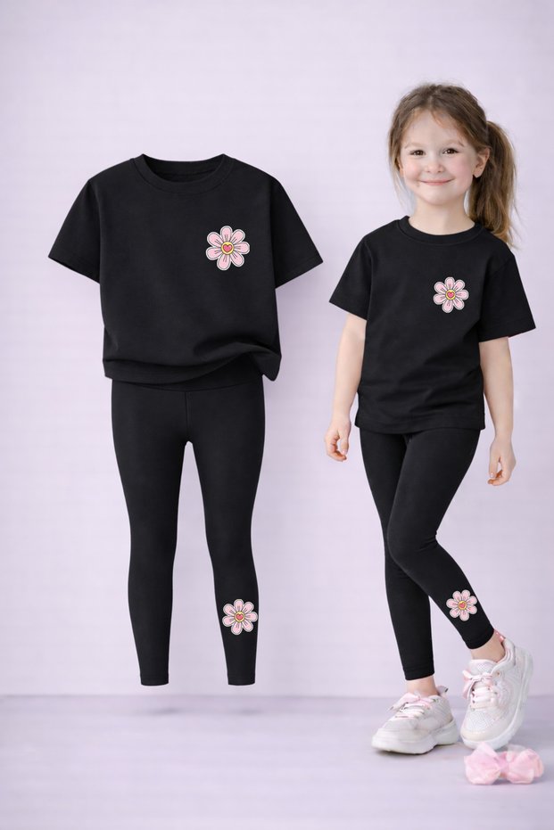 Mother Daughter Matching Leggings - T-Shirt Set 100% Cotton Printed Flexible Comfortable Casual Sporty Combination
