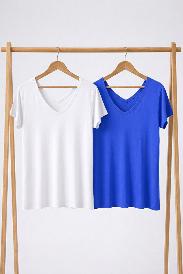 2 Pieces Front and Back V-Neck Basic T-Shirts