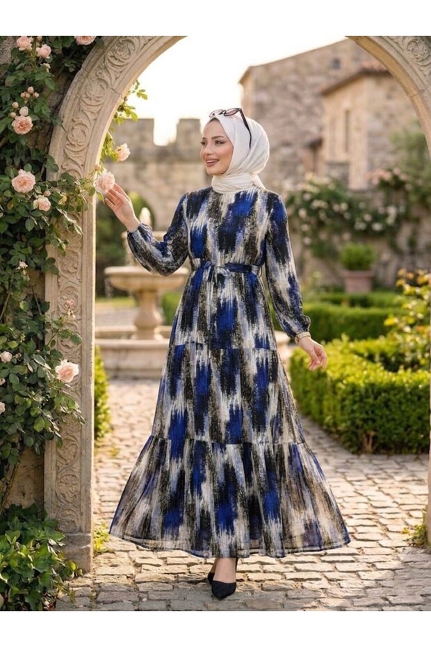 Waist-Tied Patterned Casual Comfortable Dress