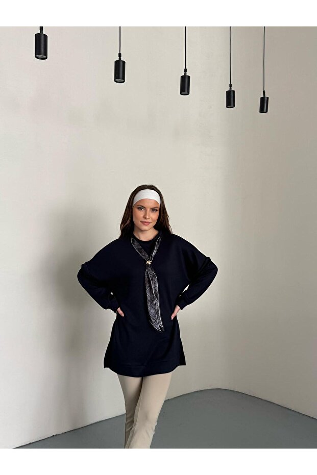 Modal Fabric Tunic with Scarf and Slit