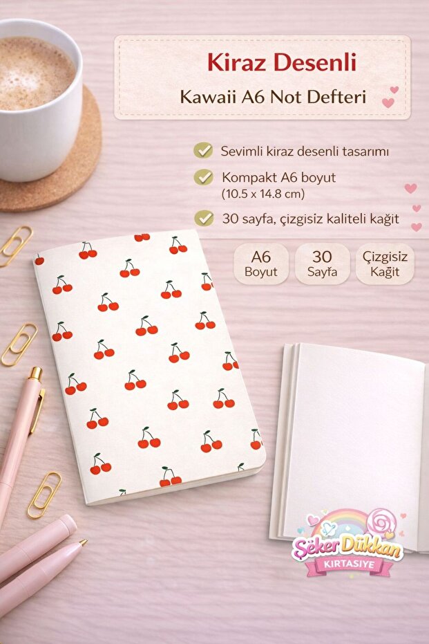 ÖZ KIRTASİYE Kiraz Desenli Çizgisiz Defter