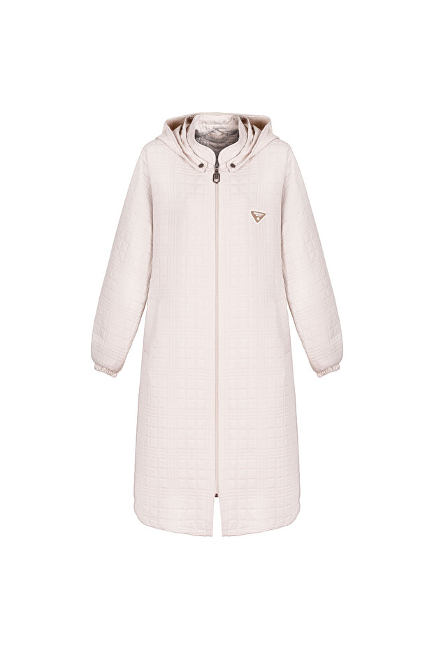 25343 Women's Quilted Coat with Cap, Medium Length, Removable Hood, Zippered, Seasonal
