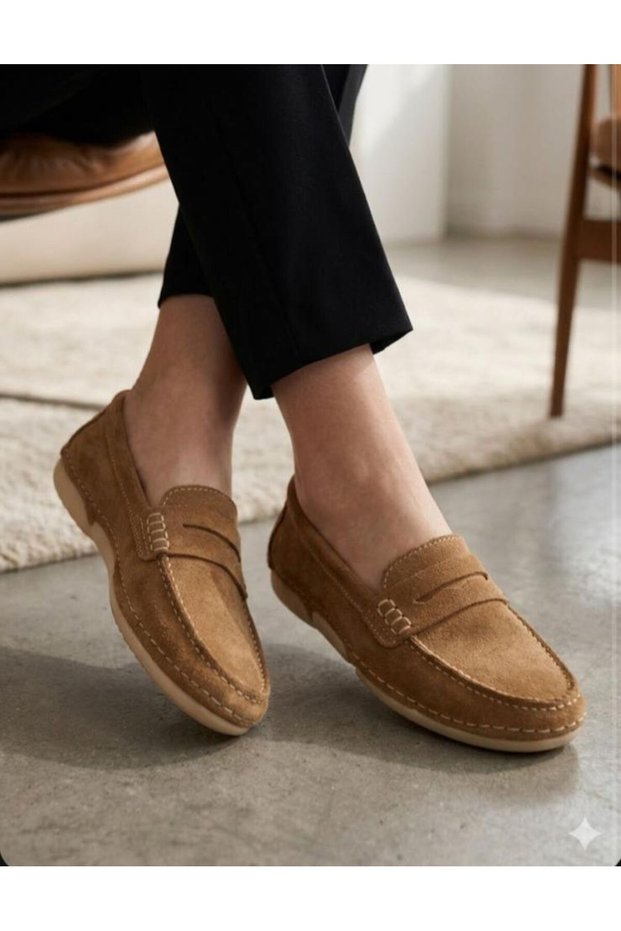 Camel Suede Genuine Leather Women's Loafer Shoes Ballet Casual Shoes